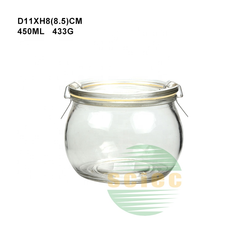 Glass factory 330ml 750ml 1000ml wide mouth glass weck canning jars with clip and glass lid