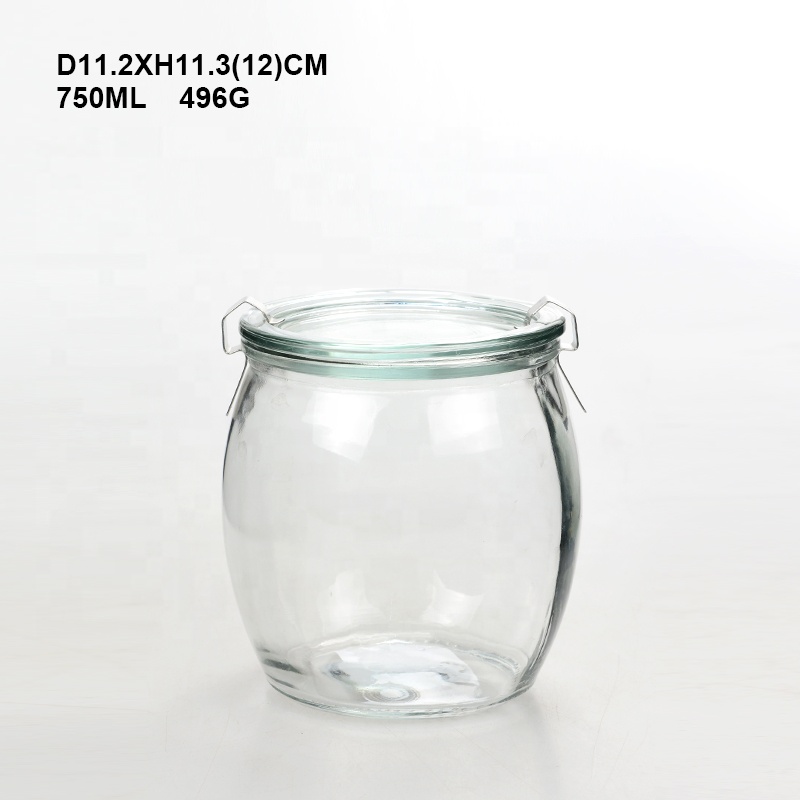 Glass factory 330ml 750ml 1000ml wide mouth glass weck canning jars with clip and glass lid