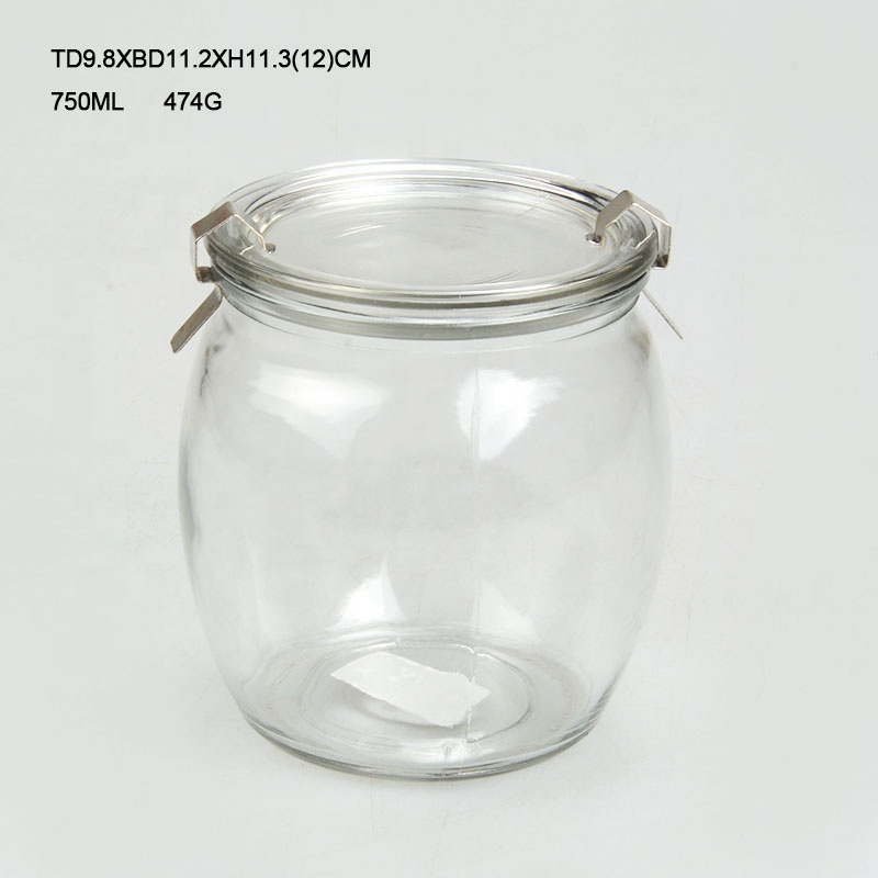 Glass factory 330ml 750ml 1000ml wide mouth glass weck canning jars with clip and glass lid