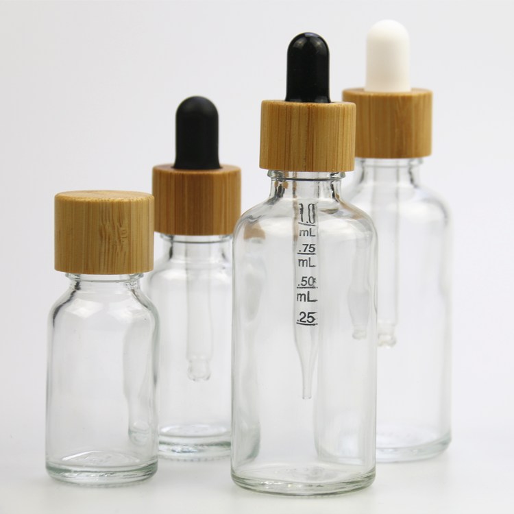 Glass food grade 30ml clear glass bottle dropper 1 oz essential oil bottles with bamboo cap