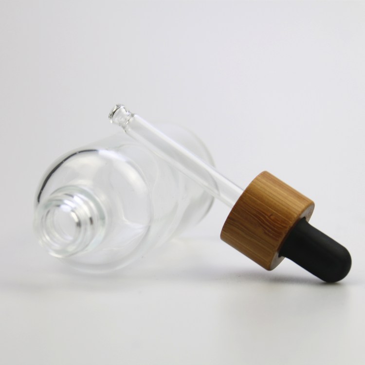 Glass food grade 30ml clear glass bottle dropper 1 oz essential oil bottles with bamboo cap