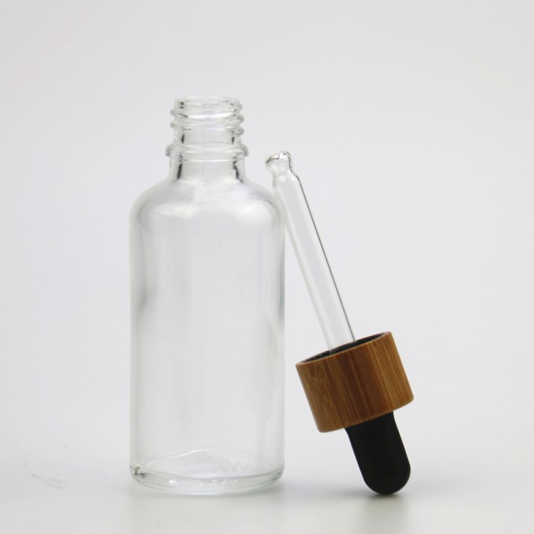 Glass food grade 30ml clear glass bottle dropper 1 oz essential oil bottles with bamboo cap