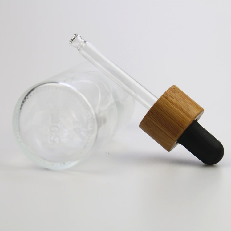 Glass food grade 30ml clear glass bottle dropper 1 oz essential oil bottles with bamboo cap
