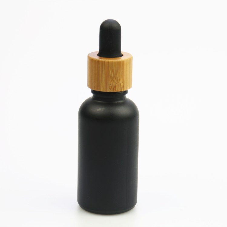 Glass food grade 30ml matt black dropper 1 oz essential oil bottles with bamboo lid