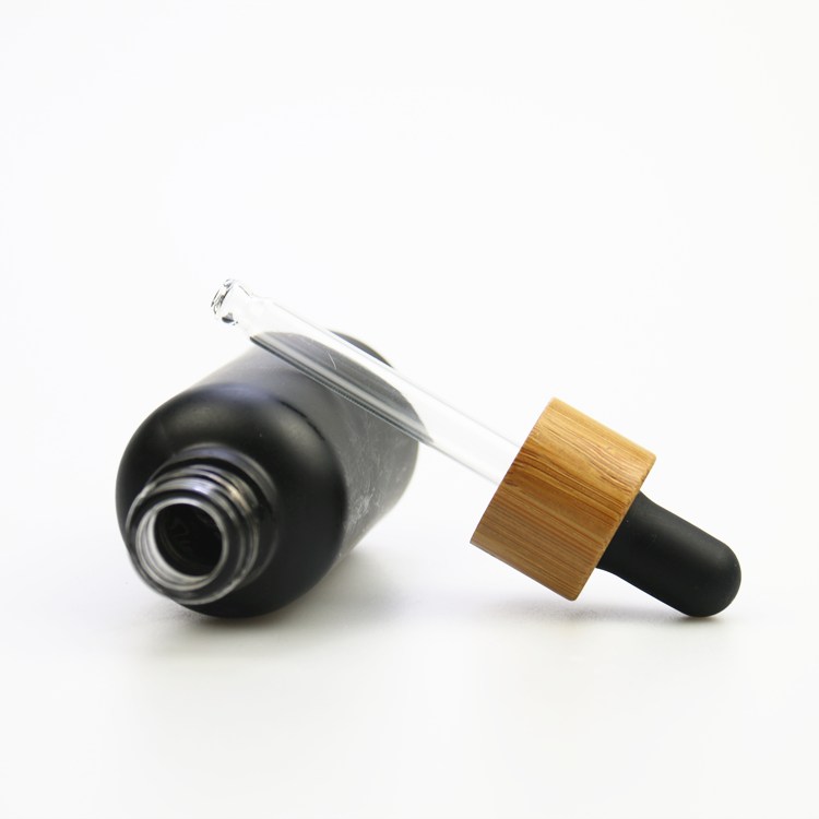 Glass food grade 30ml matt black dropper 1 oz essential oil bottles with bamboo lid