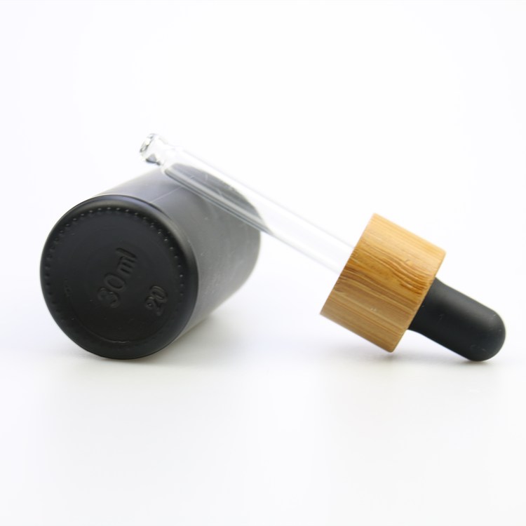 Glass food grade 30ml matt black dropper 1 oz essential oil bottles with bamboo lid