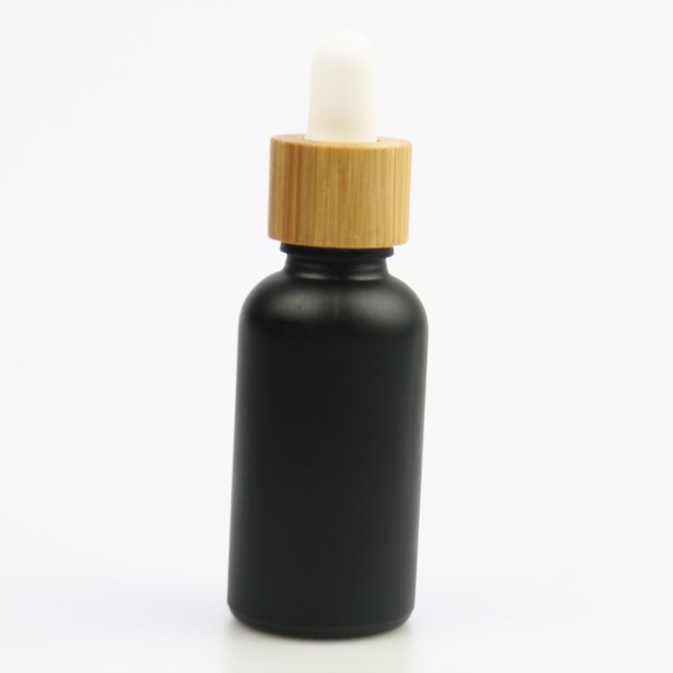 Glass food grade 30ml matt black dropper 1 oz essential oil bottles with bamboo lid