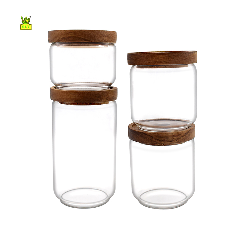 Glass food storage container Glass containers for food storage Glass storage container set with Acacia wood lid