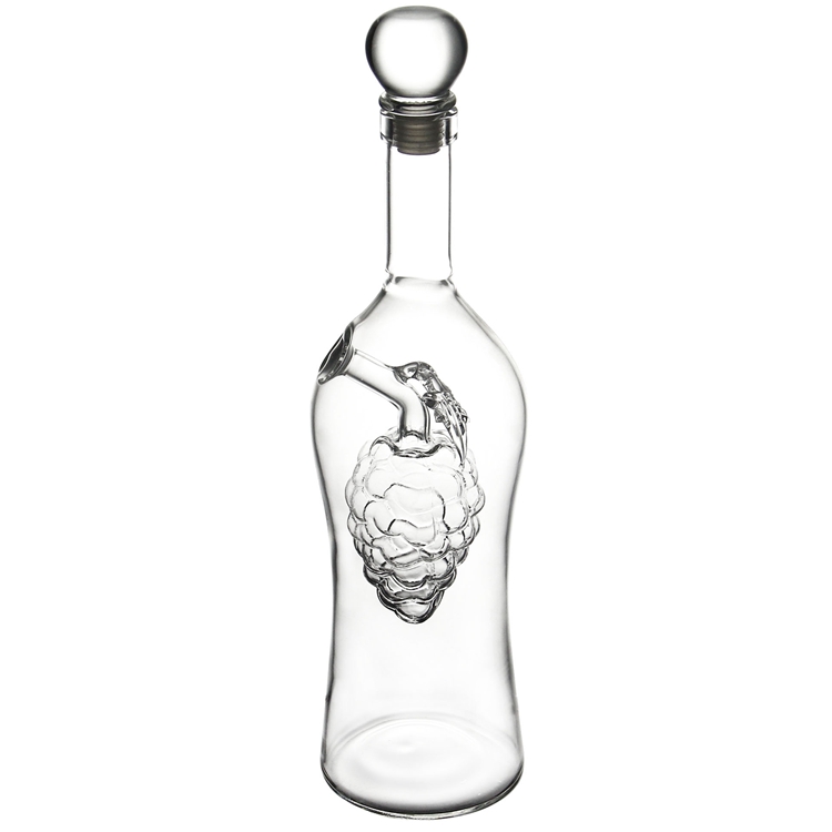 Glass handmade whiskey bottle 750ml with grape for whiskey tequila vodka