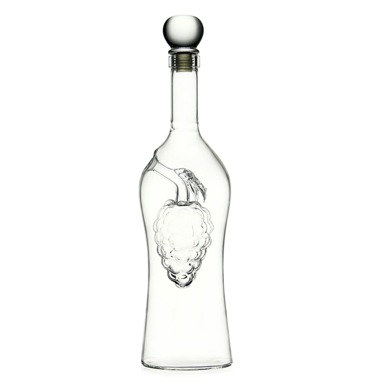 Glass handmade whiskey bottle 750ml with grape for whiskey tequila vodka