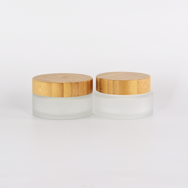 Glass jar with bamboo lid 2 oz flower packaging wood lid, air tight wide mouth bamboo glass with wood jar