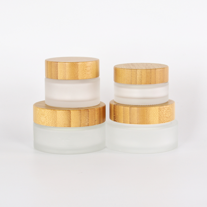 Glass jar with bamboo lid 2 oz flower packaging wood lid, air tight wide mouth bamboo glass with wood jar