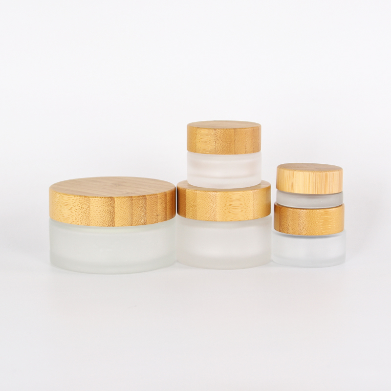 Glass jar with bamboo lid 2 oz flower packaging wood lid, air tight wide mouth bamboo glass with wood jar