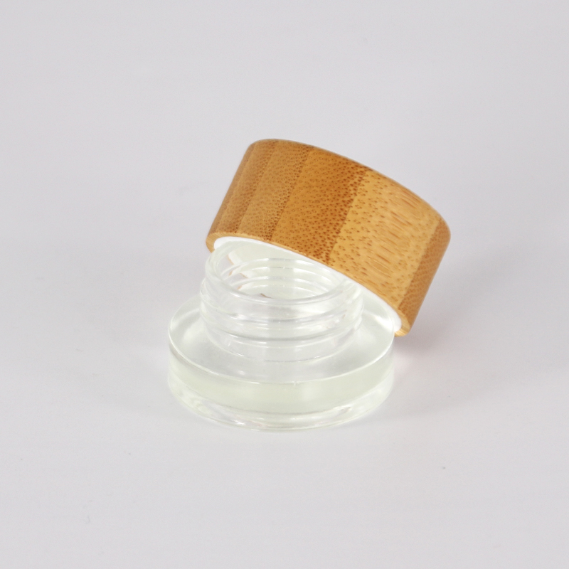 Glass jar with bamboo lid Hot Eco-friendly Clear Frosted Glass Bamboo Lid Cosmetic Cream Jar with Plastic Inner