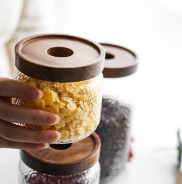 Glass jars and food storage borosilicate glass jar with bamboo lid