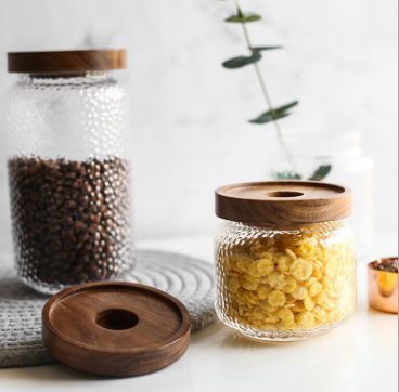 Glass jars and food storage borosilicate glass jar with bamboo lid