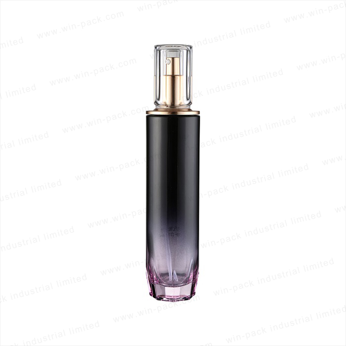 Glass lotion bottle and jar customized transparent gradient purple color bottle 120ml 50g hot sale set glass containers