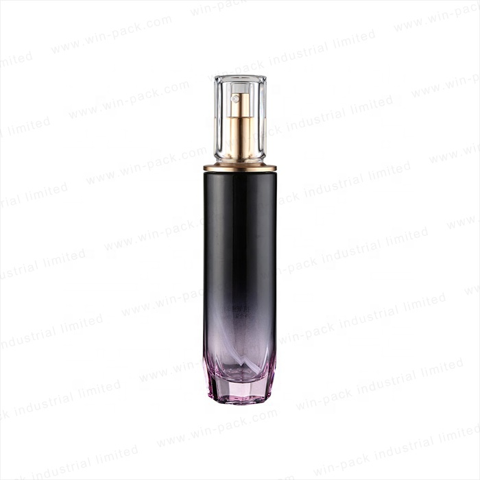 Glass lotion bottle and jar customized transparent gradient purple color bottle 120ml 50g hot sale set glass containers