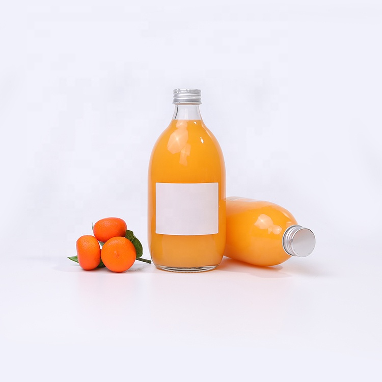Glass material screen printing screw lid glass bottles for beverage 500 ml juice bottles