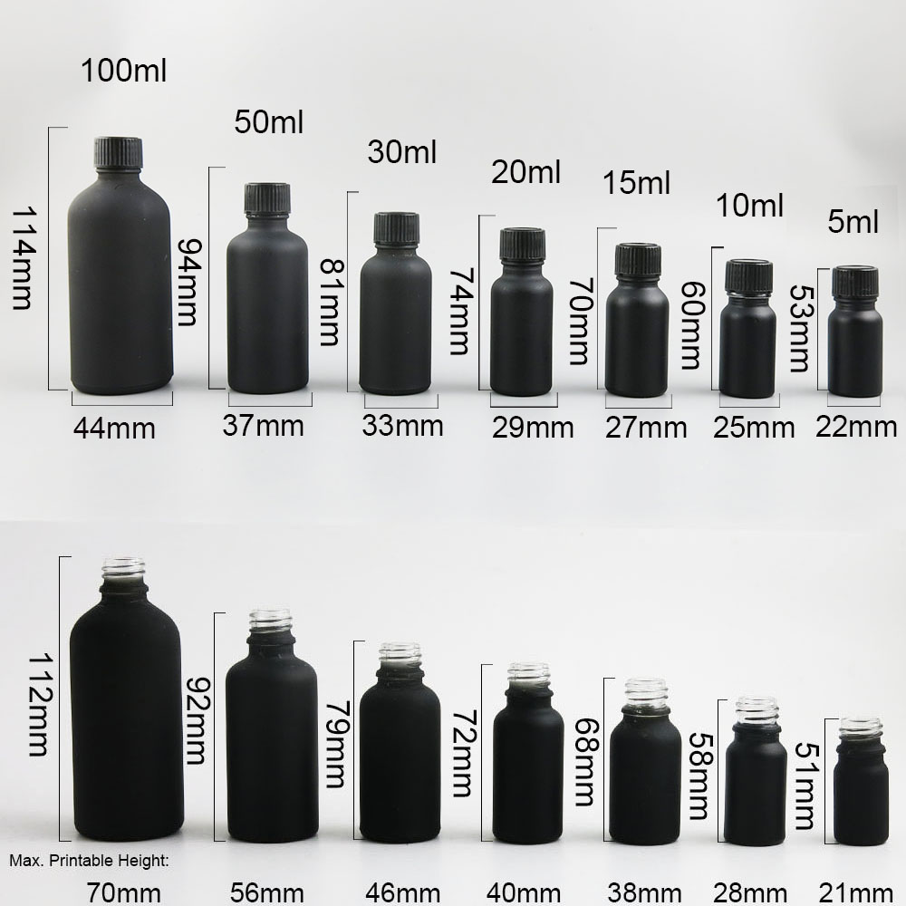 Glass matte black essential oil bottle for olive oil hair body massage oil e liquid container small vial 5 10 15 20 30 50 ml