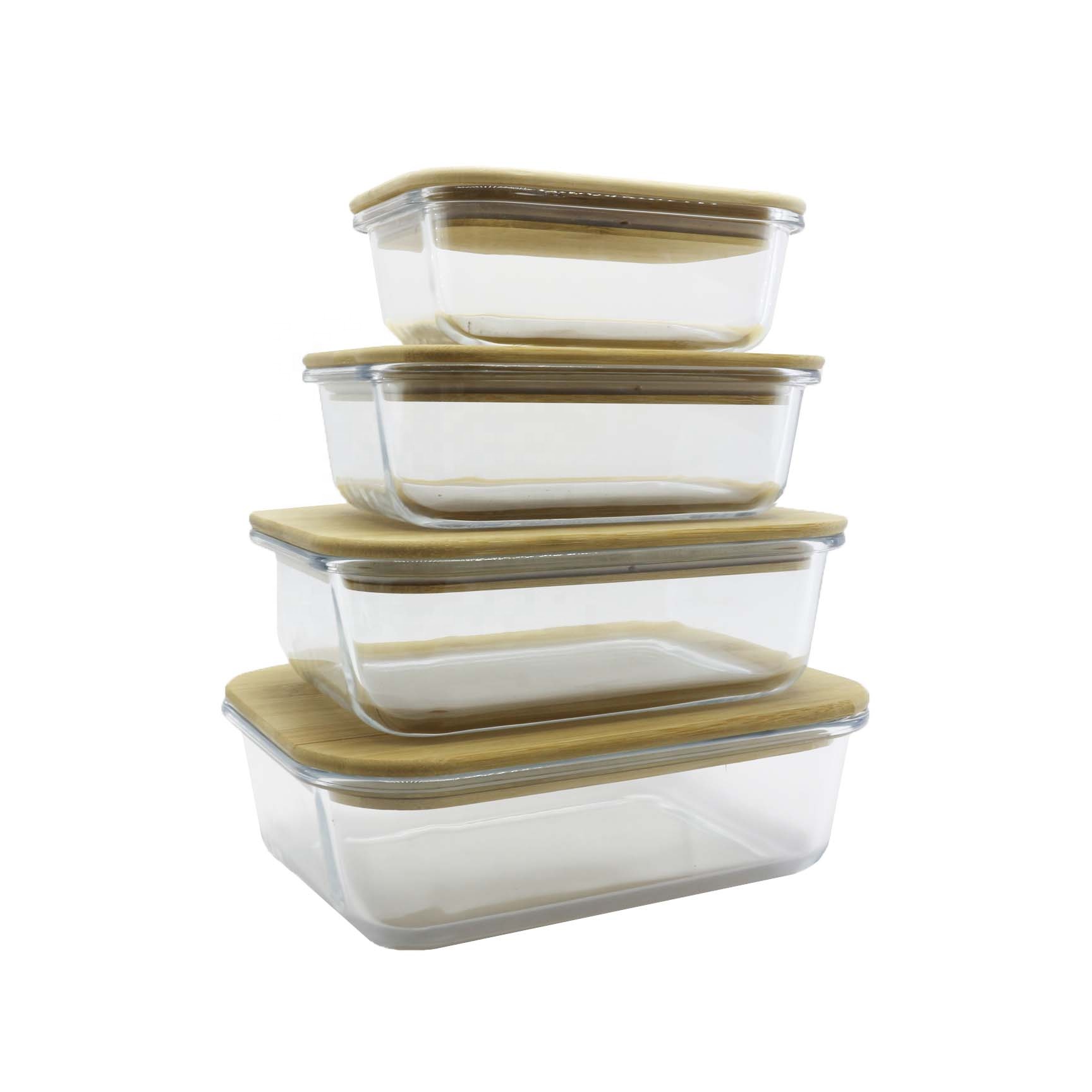 Glass meal prep containers food storage box with bamboo lid LB-CC16