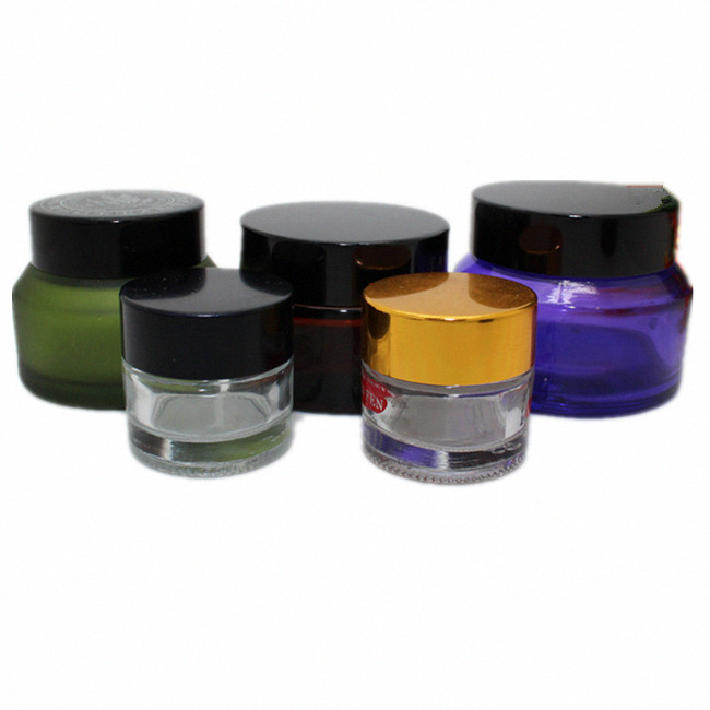 Glass pot factory decorative amber colored wide mouth small cosmetic glass jars