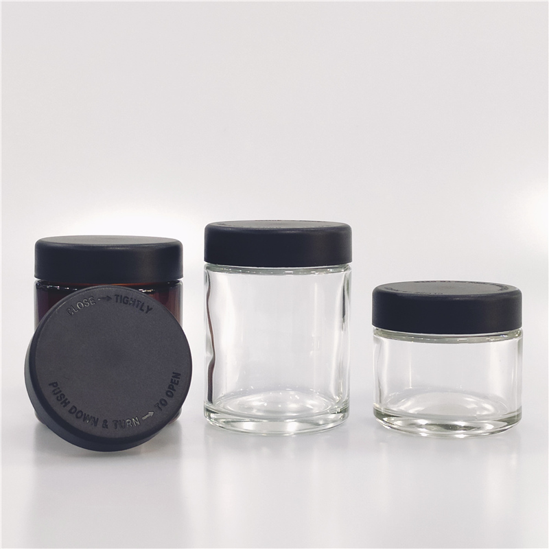 Glass sealed jar 3oz glass jar child resistant cbd hemp flower storage tamper evident containers child proof tamper cap bottle