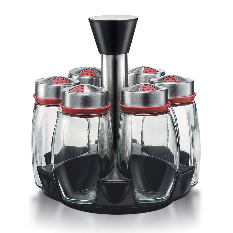 Glass seasoning bottle rotary spice jar condiment dispenser seasoning box stainless steel condiment bottle seasoning Jar Kitchen