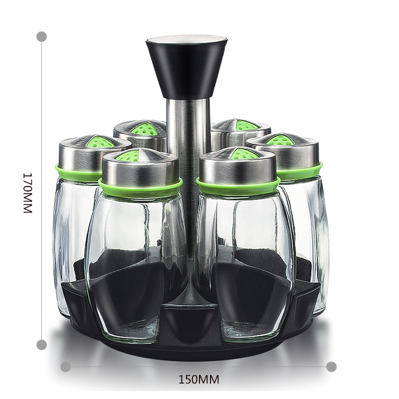 Glass seasoning bottle rotary spice jar condiment dispenser seasoning box stainless steel condiment bottle seasoning Jar Kitchen
