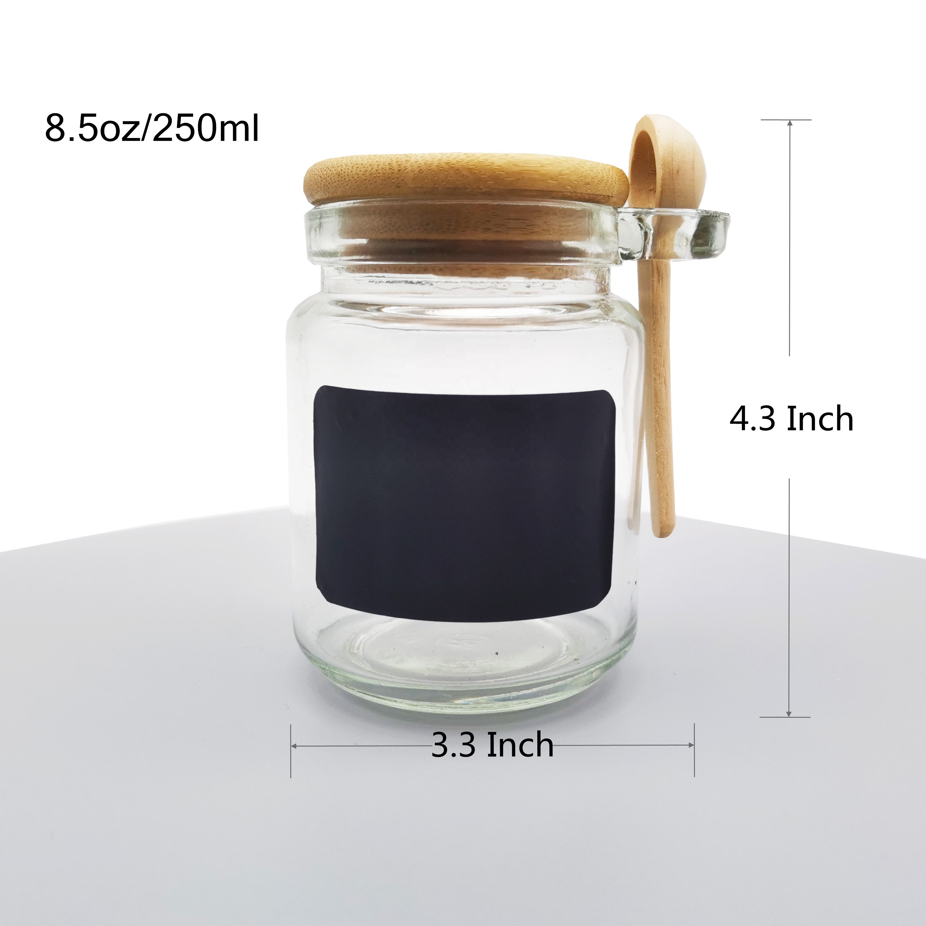 Glass spice sea salt honey round 8oz jar packaging canister for kitchen with bamboo lid and spoon