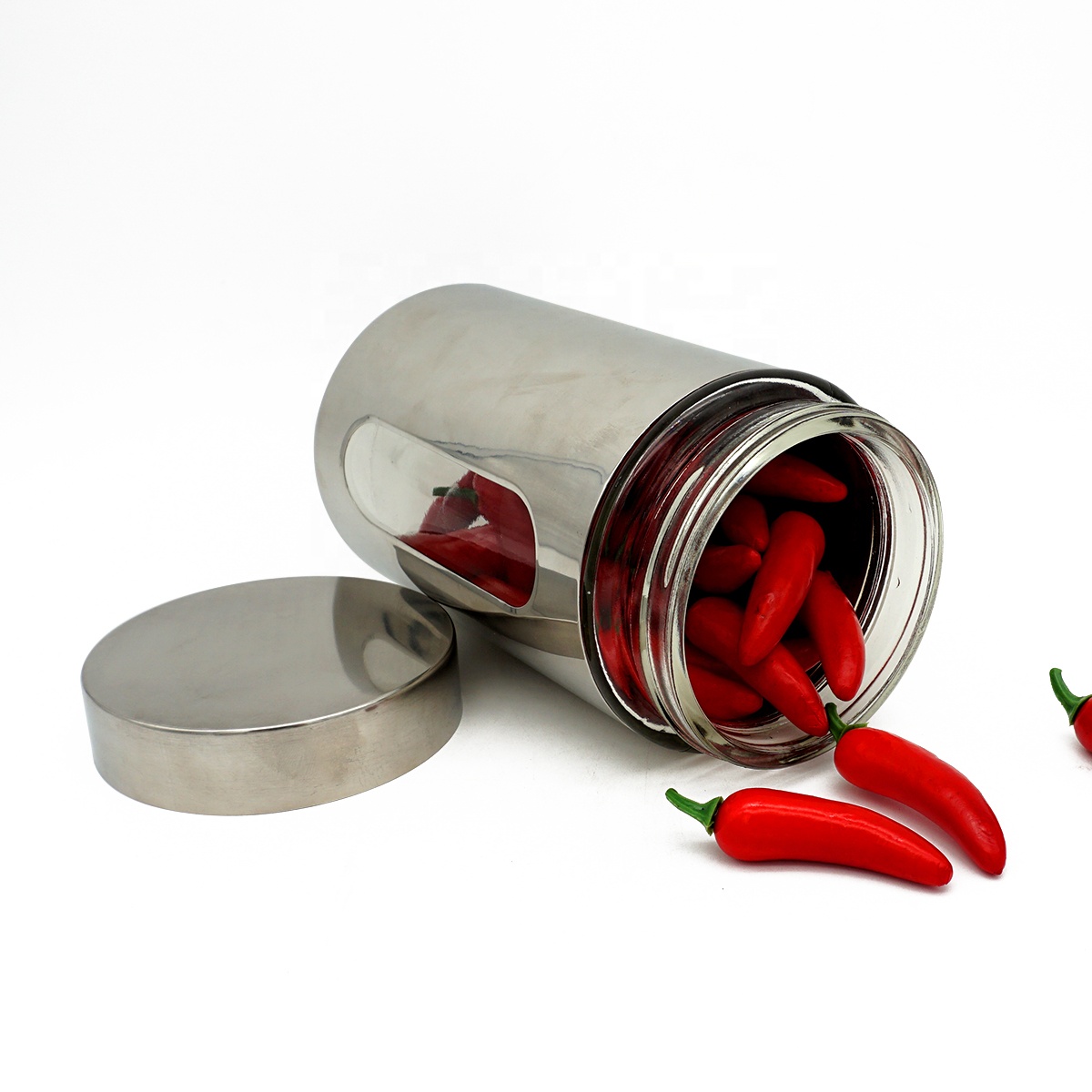 Glass storage jar food wholesale 700ml household stainless steel skin glass jar with lid