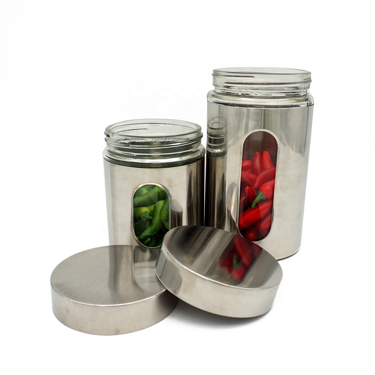 Glass storage jar food wholesale 700ml household stainless steel skin glass jar with lid