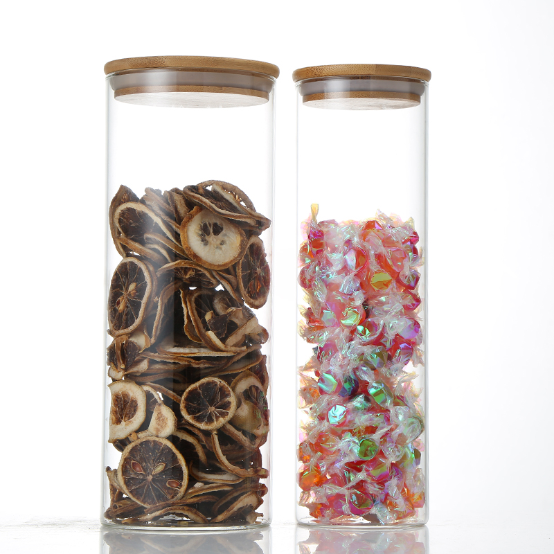 Glass storage tank high borosilicate glass bottle with bamboo cover