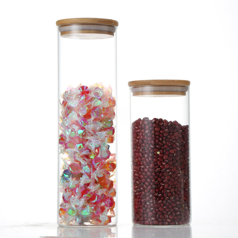 Glass storage tank high borosilicate glass bottle with bamboo cover