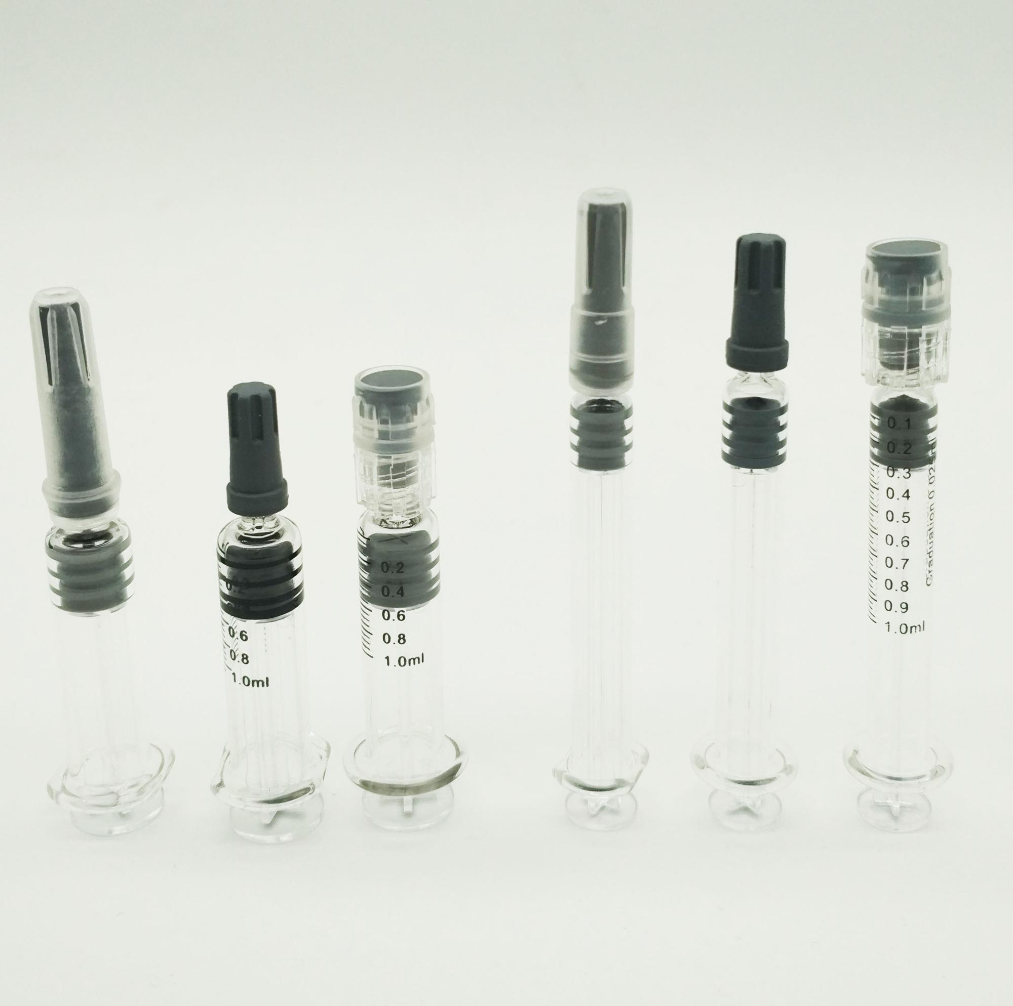 Glass syringe 1ml dab wax syringes packaging glass copper plunger plastic dab applicator color plunger luer lock syringe