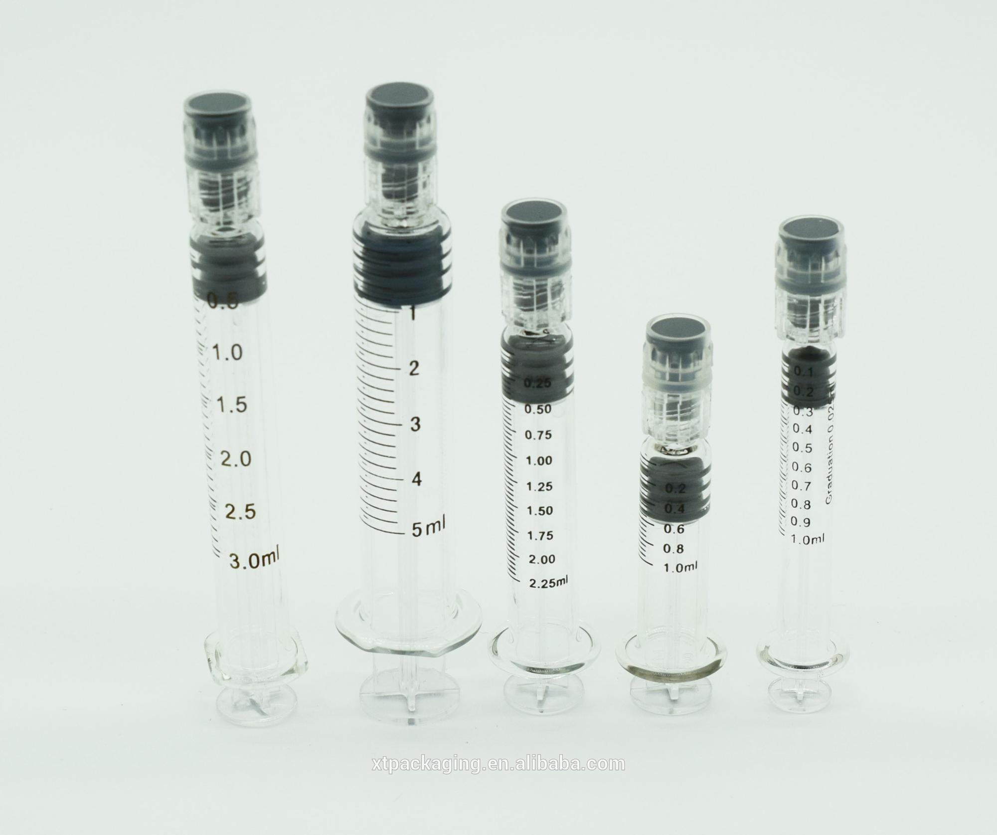 Glass syringe 1ml dab wax syringes packaging glass copper plunger plastic dab applicator color plunger luer lock syringe
