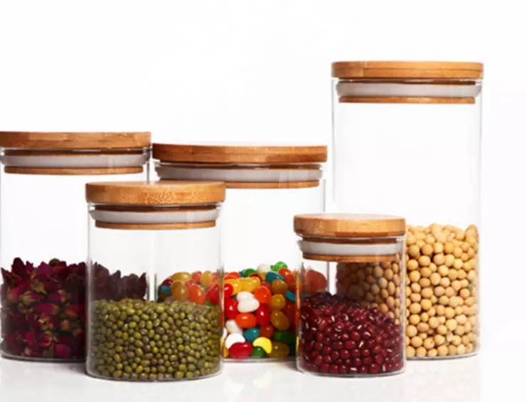 Glassware Factory Supplier High Borosilicate Food Glass Jars with Bamboo Lid