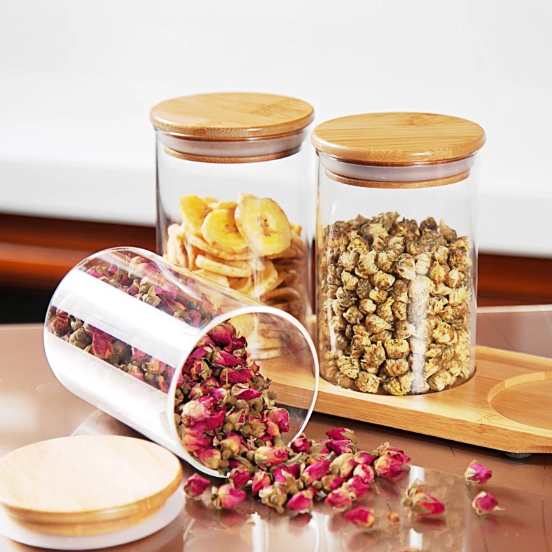 Glassware Factory Supplier High Borosilicate Food Glass Jars with Bamboo Lid
