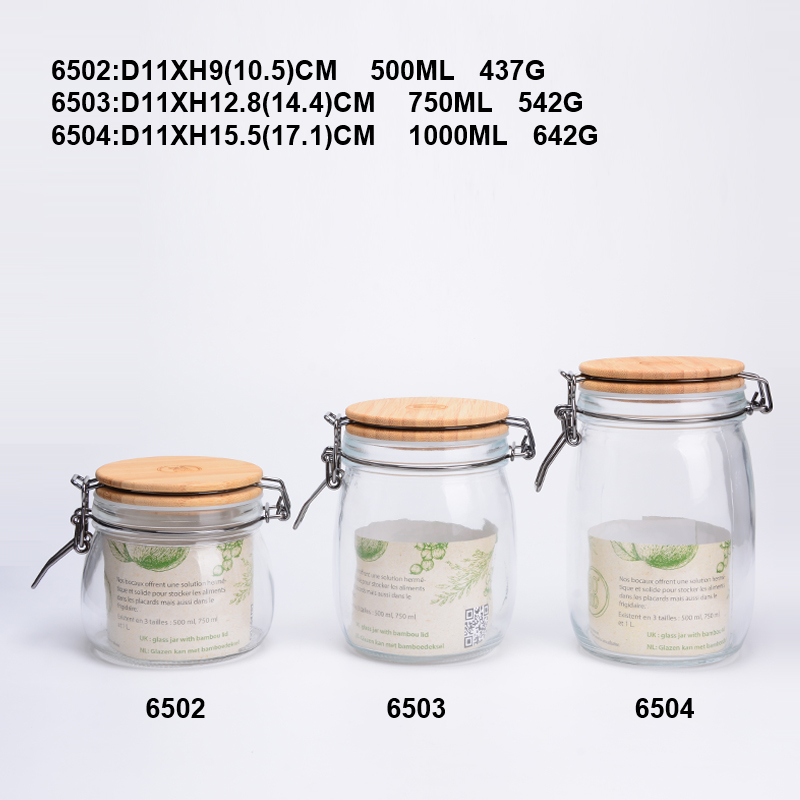 Glassware food storage sealed custom size glass jar with clip lid top