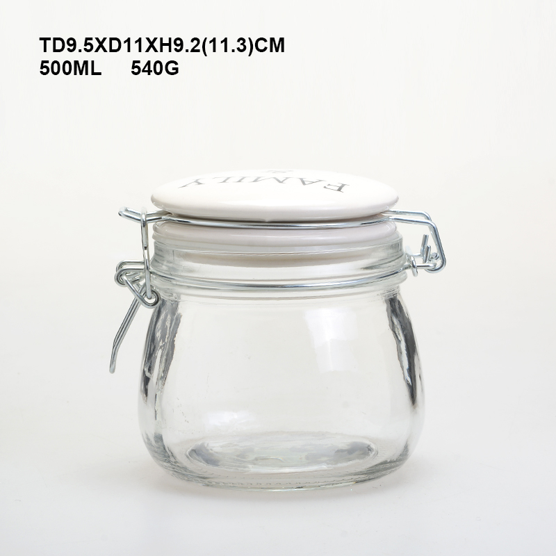 Glassware food storage sealed custom size glass jar with clip lid top