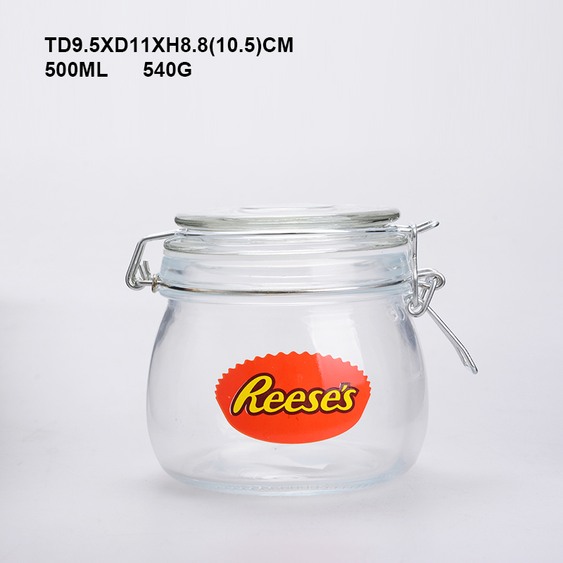 Glassware food storage sealed custom size glass jar with clip lid top