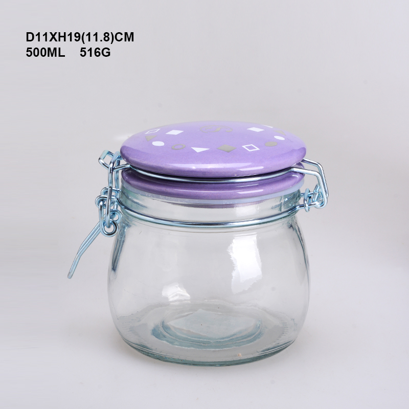 Glassware food storage sealed custom size glass jar with clip lid top