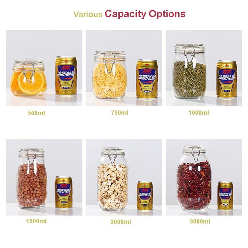 Glassware food storage sealed custom size glass jar with clip lid top