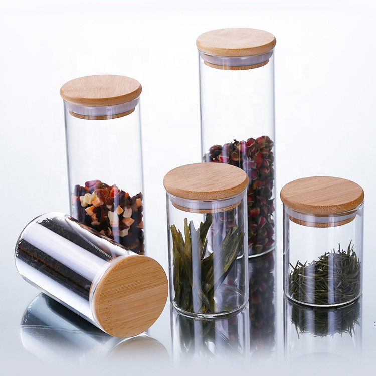 Glassware glass container with bamboo lid food set