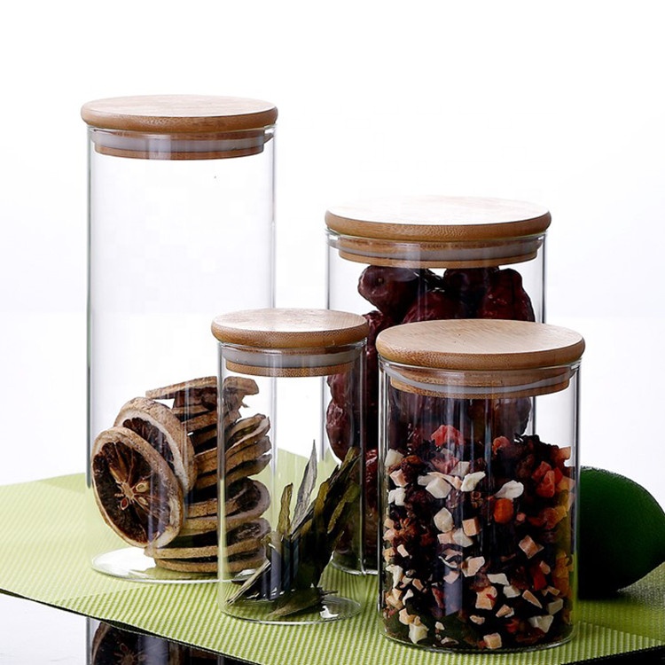 Glassware glass container with bamboo lid food set