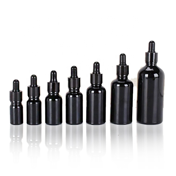 Glossy Black Tincture Bottles Glass Dropper Serum Bottle 5ml 10ml 15ml 20ml 30ml 50ml 100ml