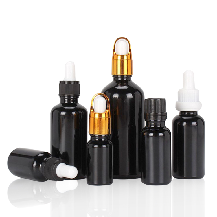 Glossy Black Tincture Bottles Glass Dropper Serum Bottle 5ml 10ml 15ml 20ml 30ml 50ml 100ml