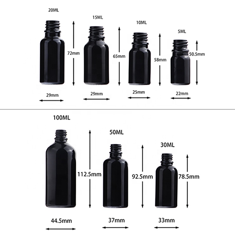 Glossy Black Tincture Bottles Glass Dropper Serum Bottle 5ml 10ml 15ml 20ml 30ml 50ml 100ml