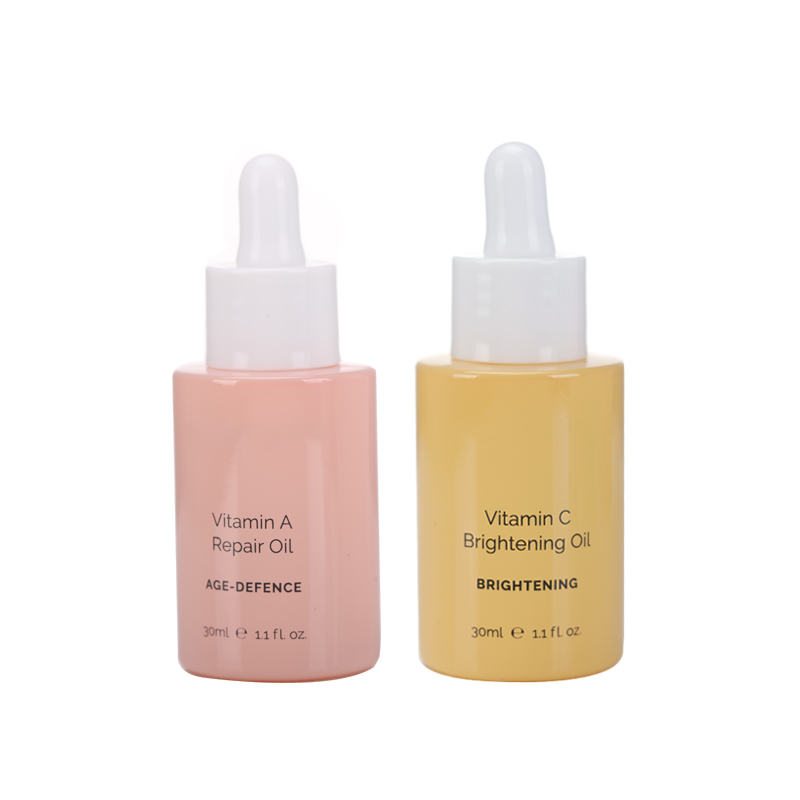 Glossy Pink Blue Yellow Skincare Cosmetic Packaging White Cap Serum Dropper Bottles