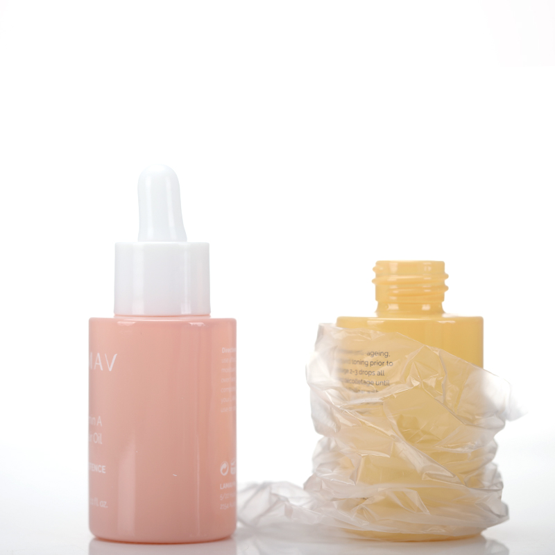 Glossy Pink Blue Yellow Skincare Cosmetic Packaging White Cap Serum Dropper Bottles